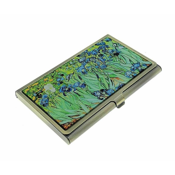 Irises Business Card Holder, Vincent Van Gogh Brass & Glass Case, Gift Boxed - Picture 2 of 6